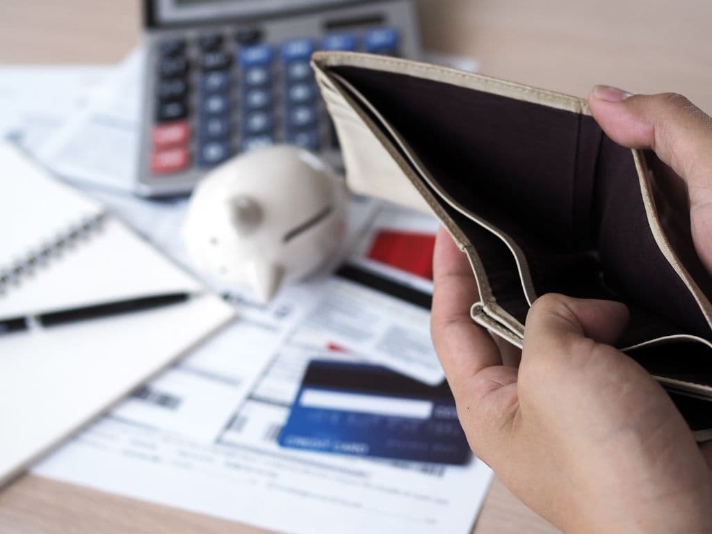 An individual's hands opening an empty wallet