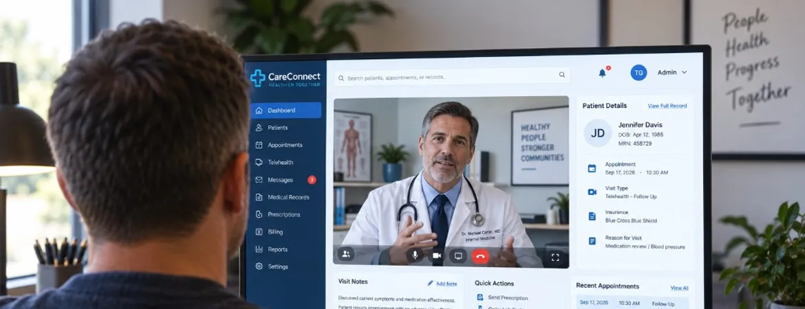 Person viewing a telehealth visit on the patient portal dashboard